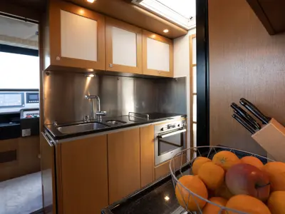 Galley of Nineteen, a Ferretti 780 motor yacht at Athens, Greece