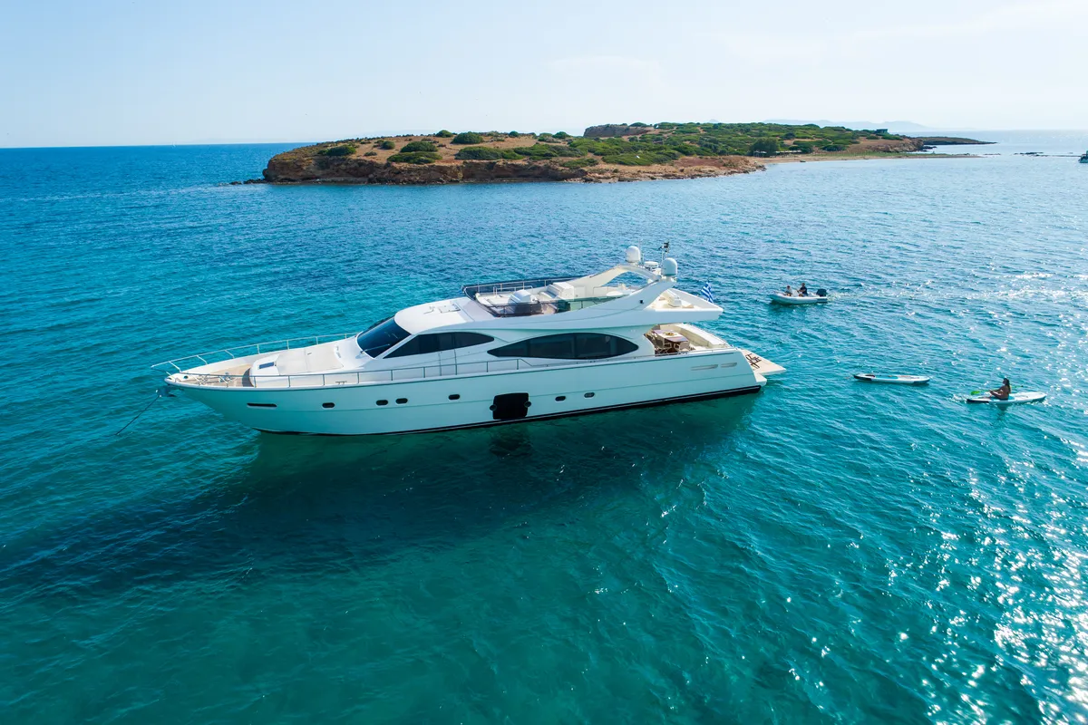 Exterior view of Nineteen, a Ferretti 780 motor yacht at Athens, Greece