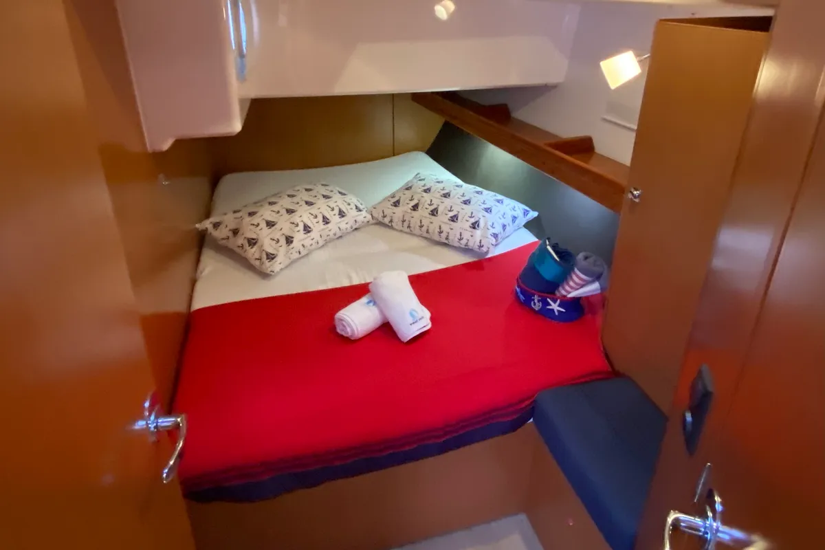 Cabin on Zulu, a Bavaria 46 Cruiser sailboat at Fethiye, Turkey