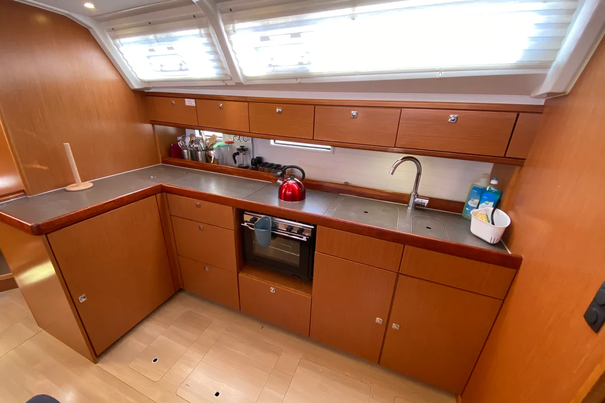 Galley of Zulu, a Bavaria 46 Cruiser sailboat at Fethiye, Turkey
