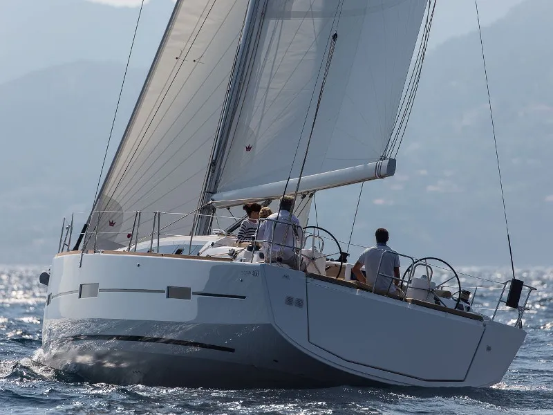Exterior view of AF-D460GL2, a Dufour 460 Grand Large sailboat at Municipal Unit of Lefkada, Greece