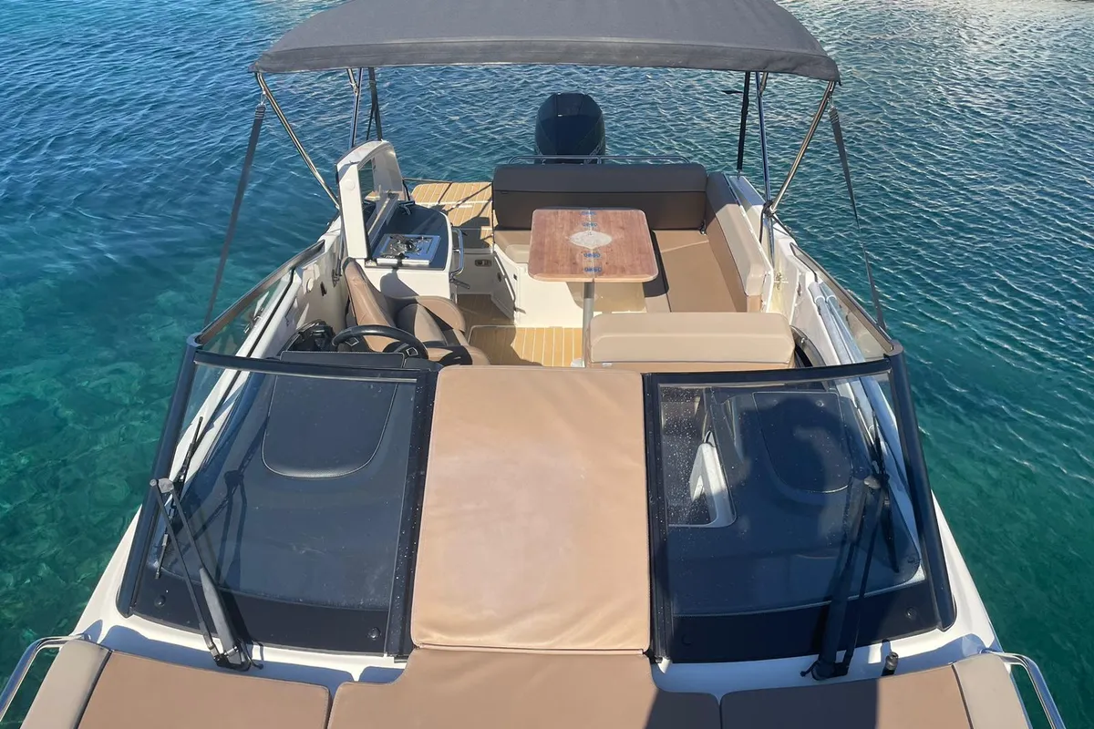 Deck of Pure Pleasure, a Quicksilver Activ 755 CR motorboat at Tribunj, Croatia