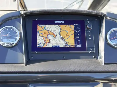 Cockpit of Pure Pleasure, a Quicksilver Activ 755 CR motorboat at Tribunj, Croatia