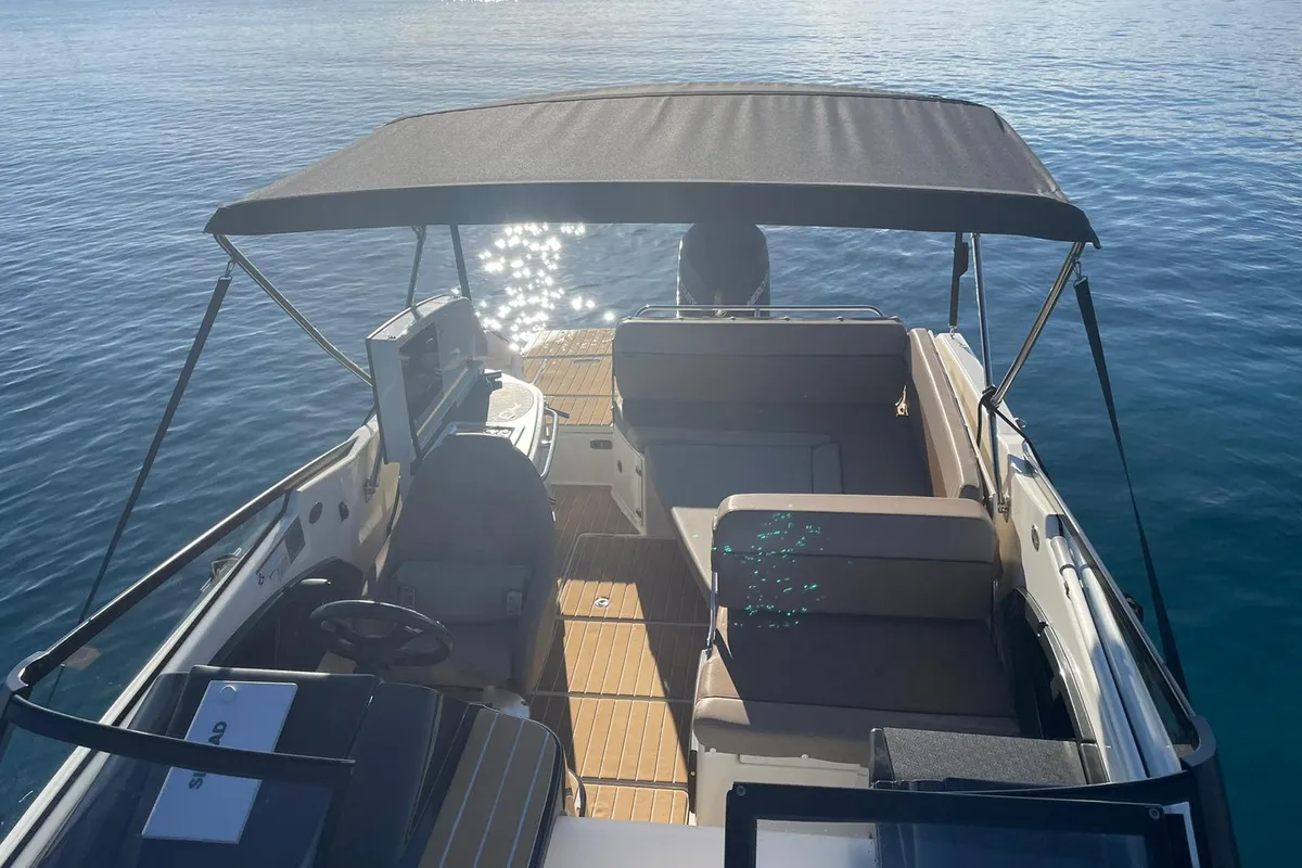 Deck of Pure Pleasure, a Quicksilver Activ 755 CR motorboat at Tribunj, Croatia