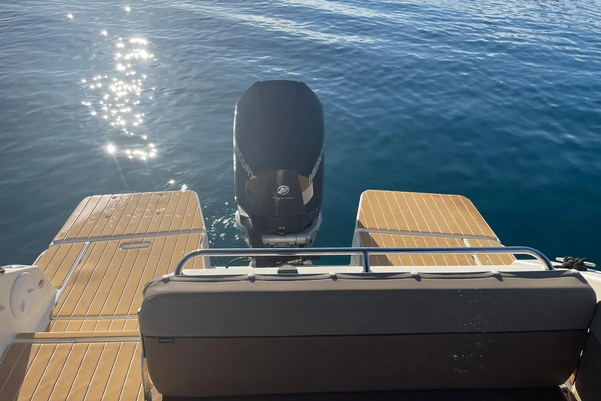Deck of Pure Pleasure, a Quicksilver Activ 755 CR motorboat at Tribunj, Croatia