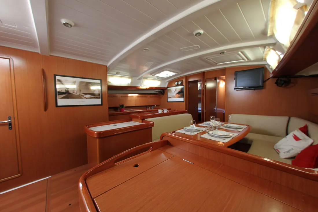 Salon of Joker, a Beneteau Cyclades 50.5 sailboat at Athens, Greece