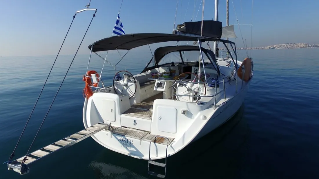 Exterior view of Joker, a Beneteau Cyclades 50.5 sailboat at Athens, Greece