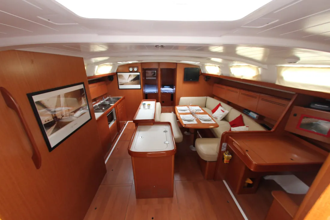 Salon of Joker, a Beneteau Cyclades 50.5 sailboat at Athens, Greece