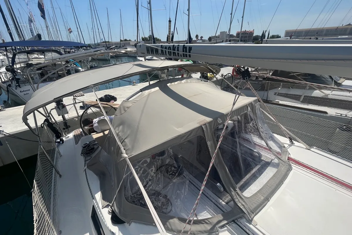 Deck of TIKA, a Bavaria Cruiser 34 sailboat at Općina Sukošan, Croatia