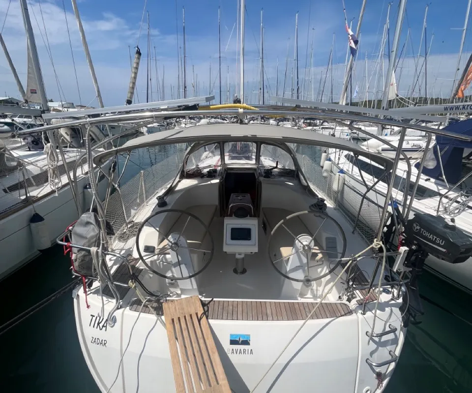 Exterior view of TIKA, a Bavaria Cruiser 34 sailboat at Općina Sukošan, Croatia