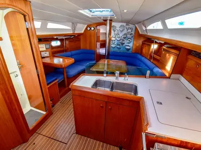 Galley of Kacamak, a Jeanneau Sun Odyssey 37 sailboat at Marmaris, Turkey