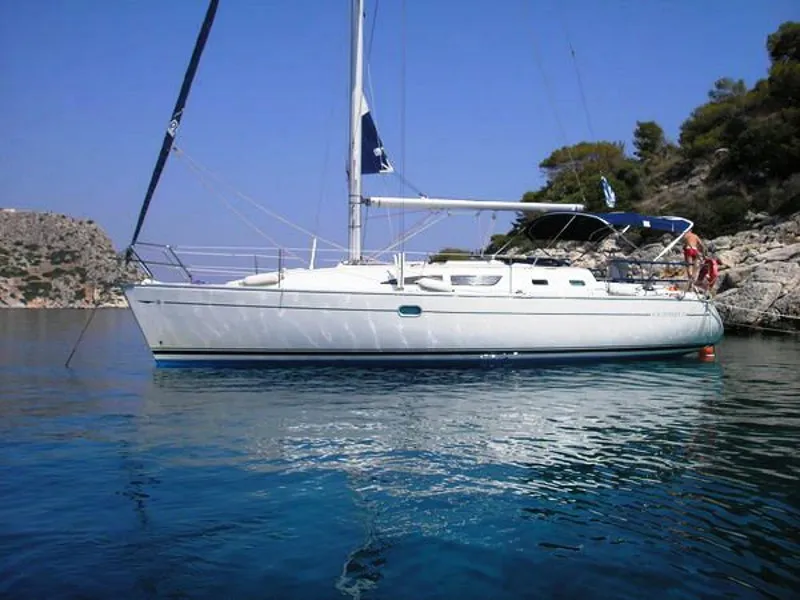 Exterior view of Kacamak, a Jeanneau Sun Odyssey 37 sailboat at Marmaris, Turkey