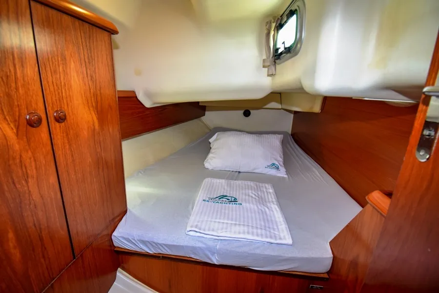 Cabin on Kacamak, a Jeanneau Sun Odyssey 37 sailboat at Marmaris, Turkey
