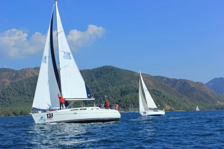 Exterior view of Kacamak, a Jeanneau Sun Odyssey 37 sailboat at Marmaris, Turkey