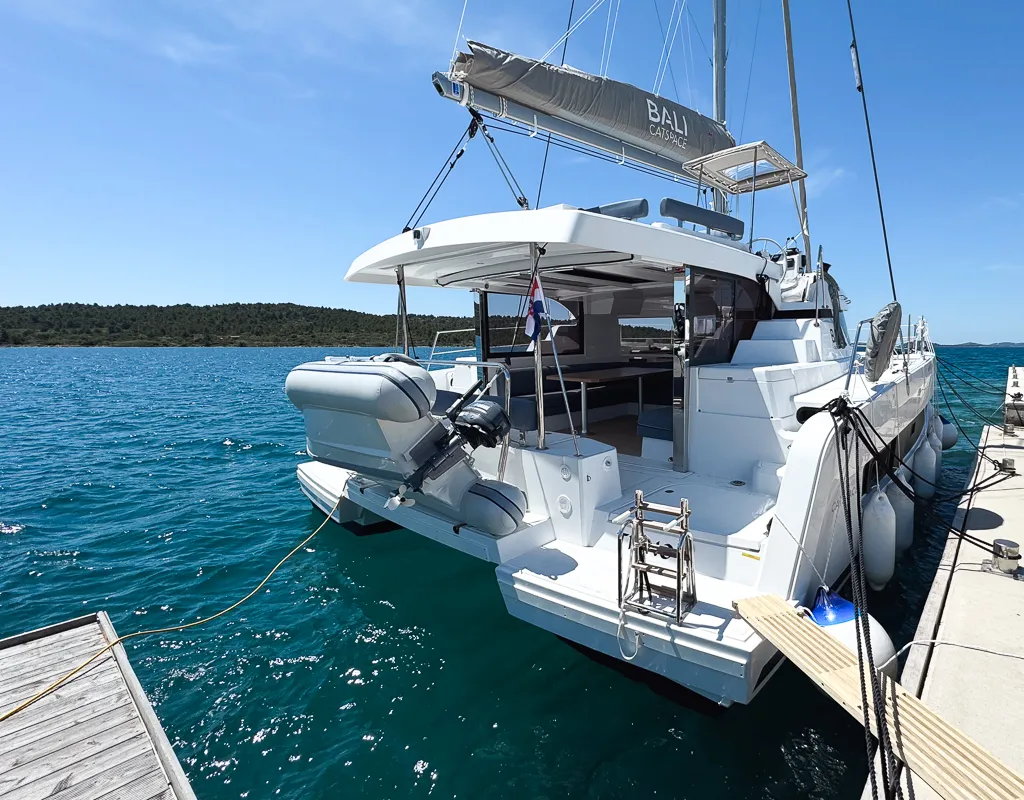 Deck of Jolene, a Bali Catspace OW catamaran at Pirovac, Croatia