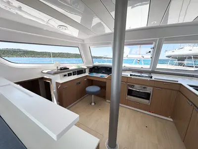 Cockpit of Jolene, a Bali Catspace OW catamaran at Pirovac, Croatia
