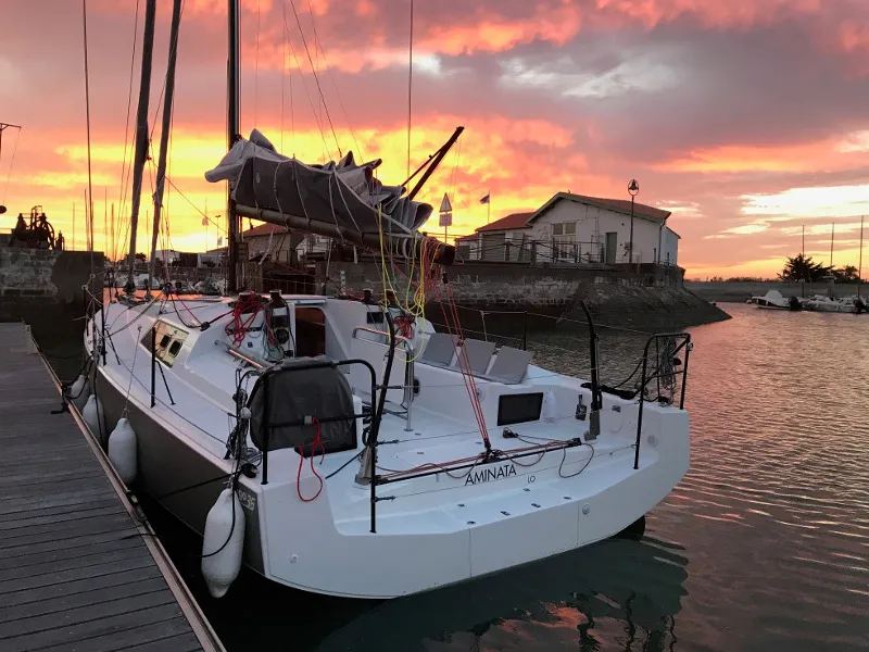 Exterior view of Aminata, a Pogo 36 sailboat at Alameda, United States
