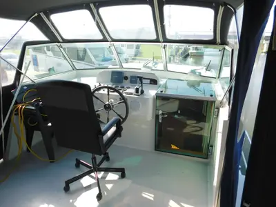 Cockpit of Stern, a Beneteau Figaro 3 motorboat at IJsselstein, Netherlands