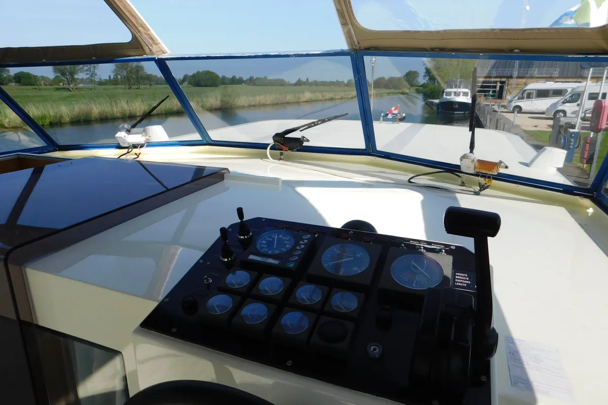 Cockpit of Stern, a Beneteau Figaro 3 motorboat at IJsselstein, Netherlands