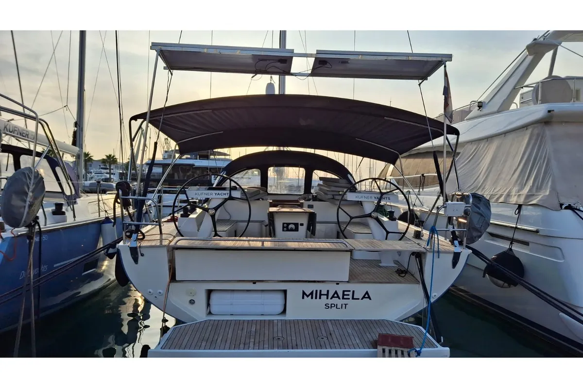 Exterior view of Mihaela, a D&D Kufner 54 Exclusive sailboat at Trogir, Croatia