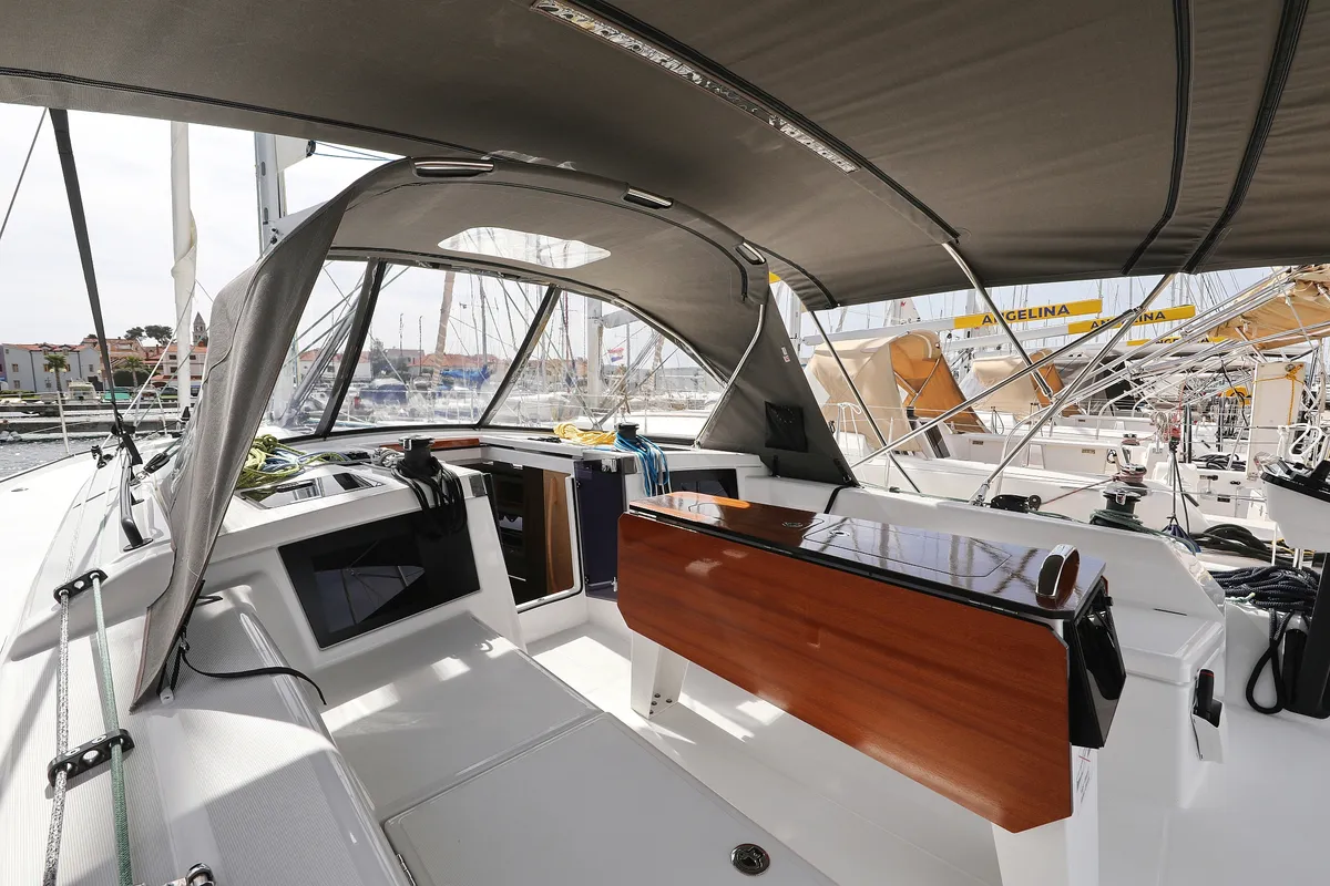 Cockpit of Poppy, a Dufour 41 sailboat at Grad Biograd na Moru, Croatia