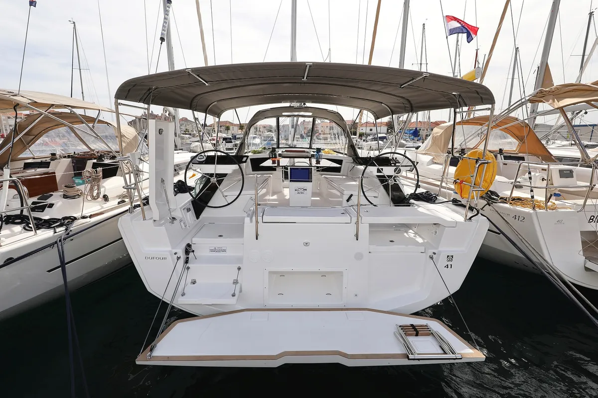 Cockpit of Poppy, a Dufour 41 sailboat at Grad Biograd na Moru, Croatia