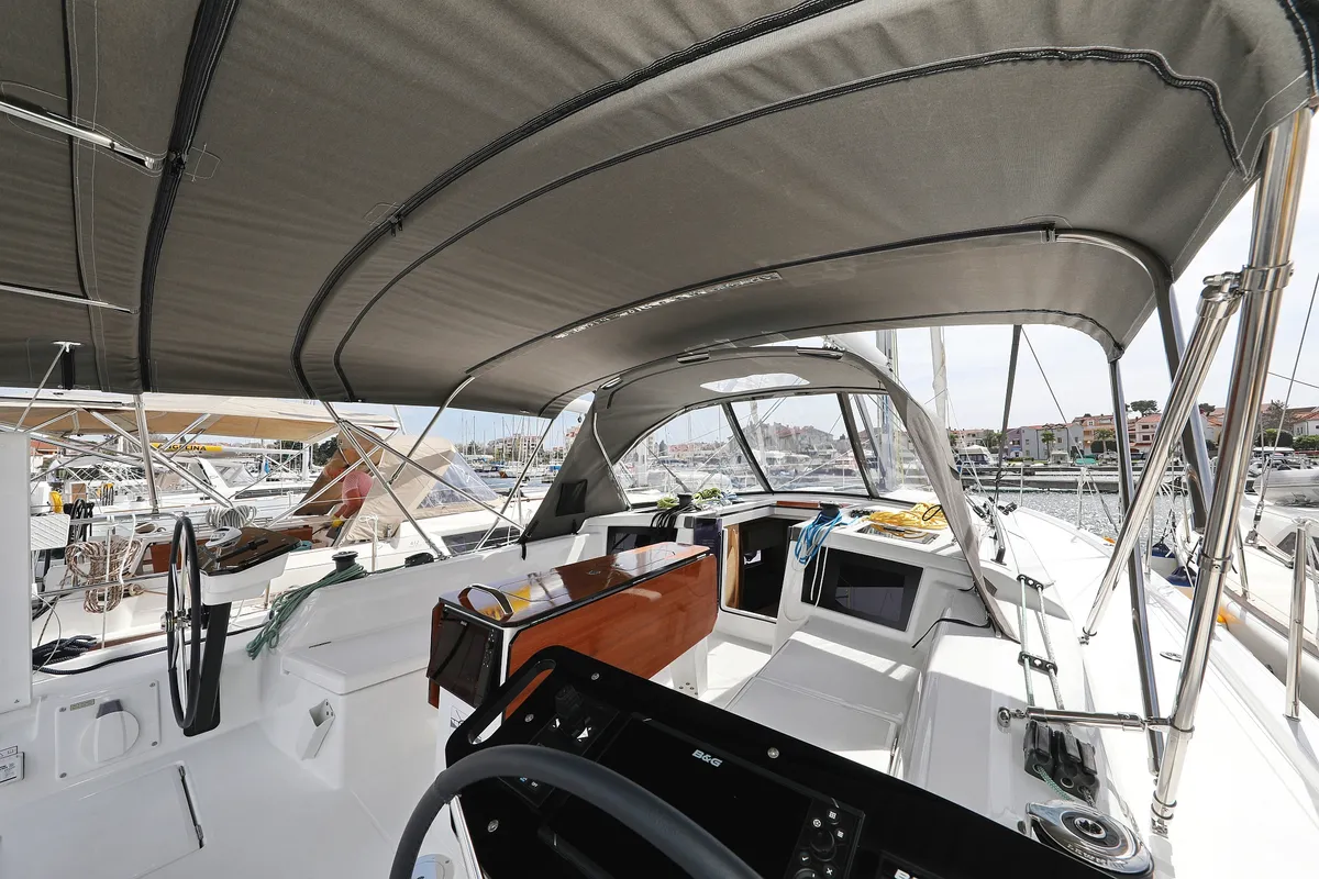 Deck of Poppy, a Dufour 41 sailboat at Grad Biograd na Moru, Croatia