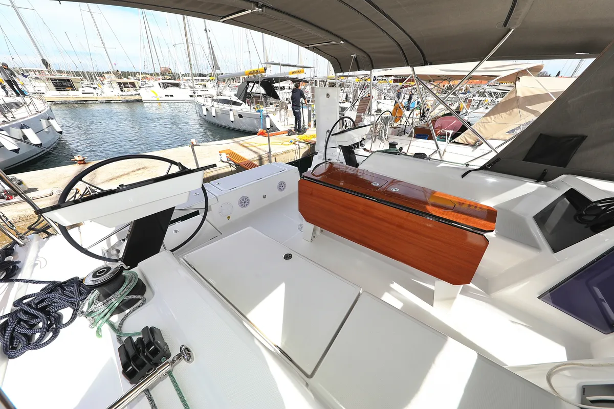 Cockpit of Poppy, a Dufour 41 sailboat at Grad Biograd na Moru, Croatia