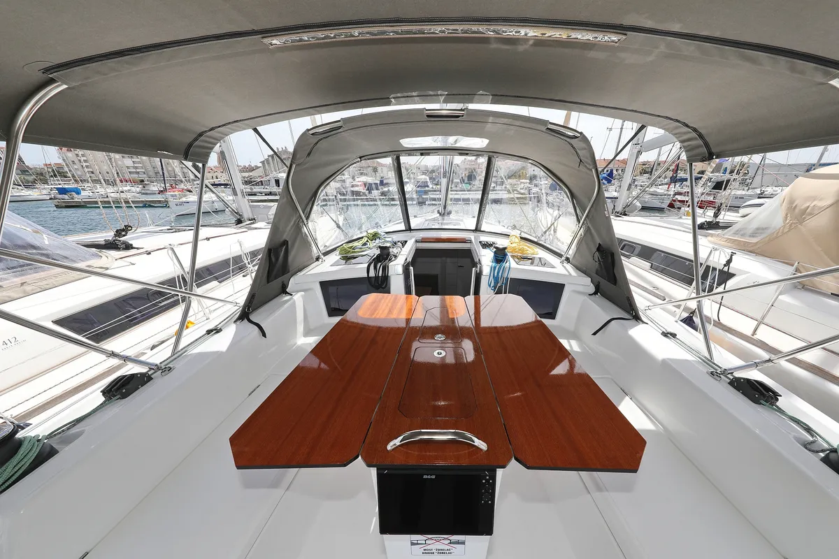 Cockpit of Poppy, a Dufour 41 sailboat at Grad Biograd na Moru, Croatia