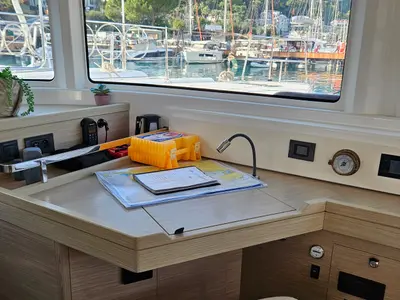 Cockpit of A-Sphere, a Lagoon 46 catamaran at Marmaris, Turkey