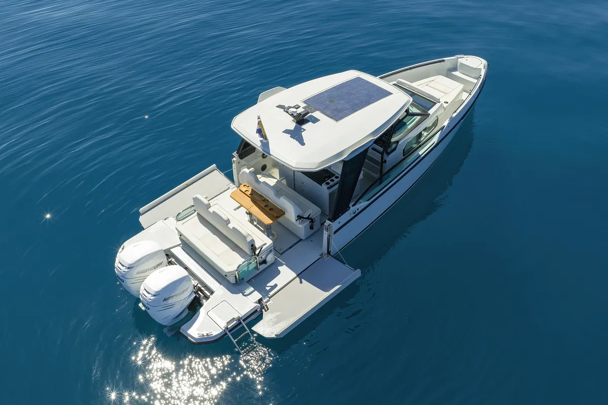 Exterior view of Saxdor 320 GTO, a motorboat at Sukošan, Croatia