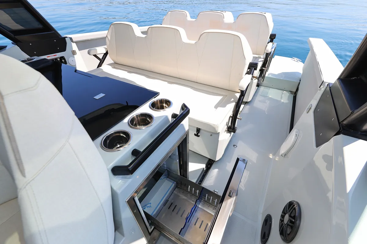 Deck of Saxdor 320 GTO, a motorboat at Sukošan, Croatia