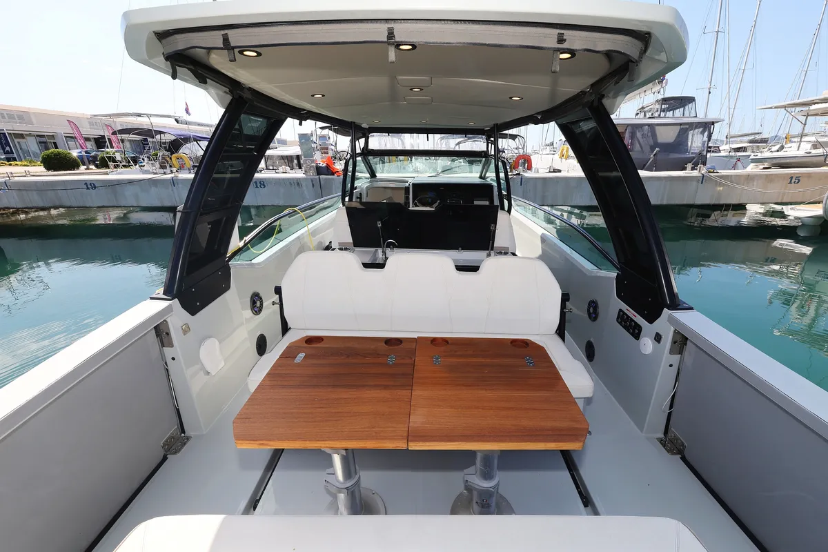 Deck of Saxdor 320 GTO, a motorboat at Sukošan, Croatia