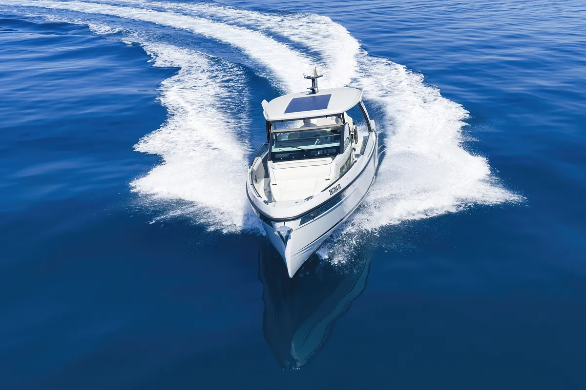 Exterior view of Saxdor 320 GTO, a motorboat at Sukošan, Croatia