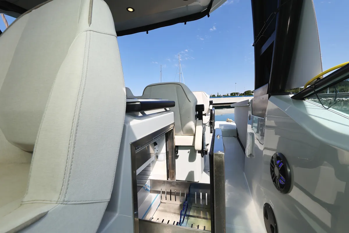 Cockpit of Saxdor 320 GTO, a motorboat at Sukošan, Croatia