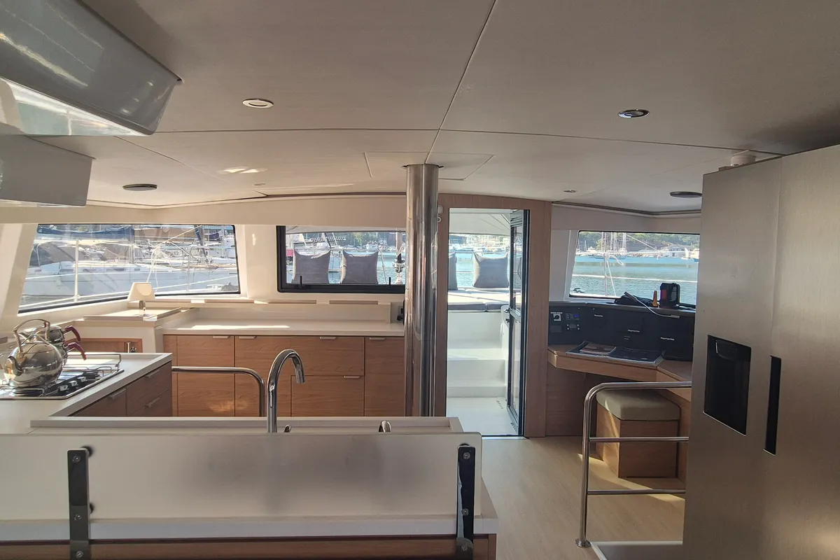 Galley of Solo Star, a Bali 4.6 catamaran at Fethiye, Turkey