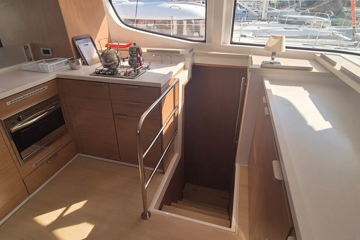 Galley of Solo Star, a Bali 4.6 catamaran at Fethiye, Turkey