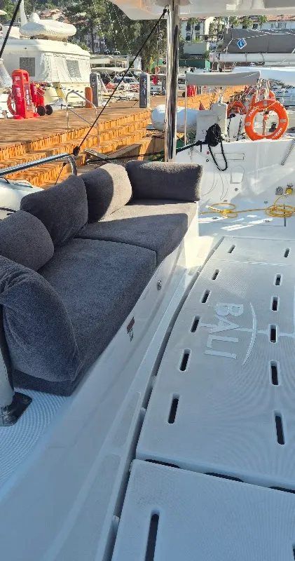 Deck of Solo Star, a Bali 4.6 catamaran at Fethiye, Turkey