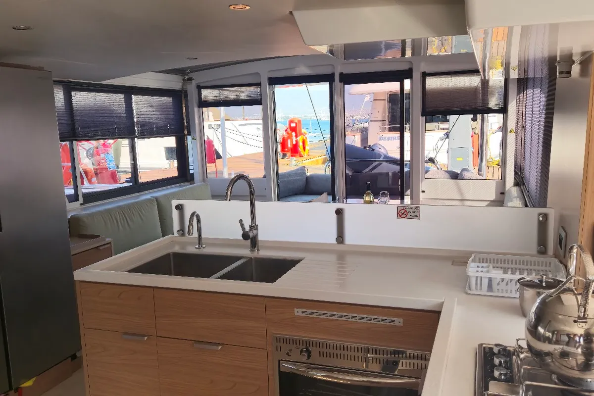 Galley of Solo Star, a Bali 4.6 catamaran at Fethiye, Turkey