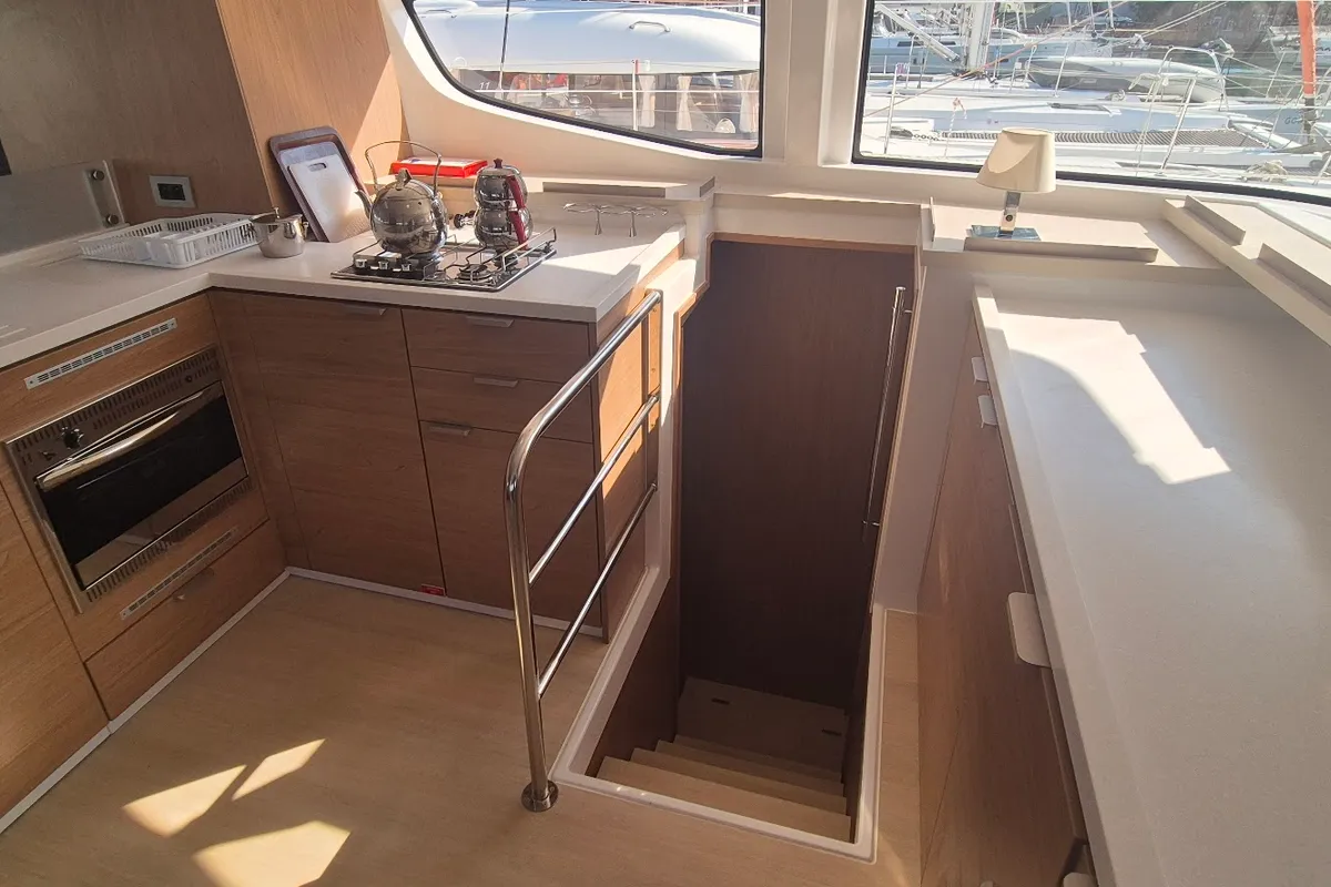 Galley of Solo Star, a Bali 4.6 catamaran at Fethiye, Turkey