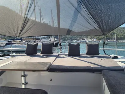 Deck of Solo Star, a Bali 4.6 catamaran at Fethiye, Turkey