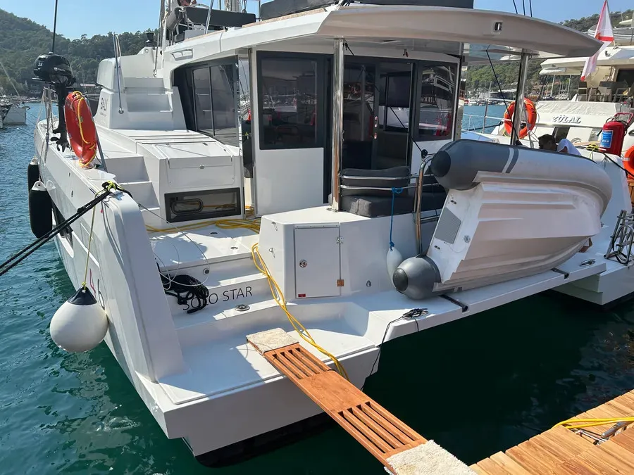 Exterior view of Solo Star, a Bali 4.6 catamaran at Fethiye, Turkey