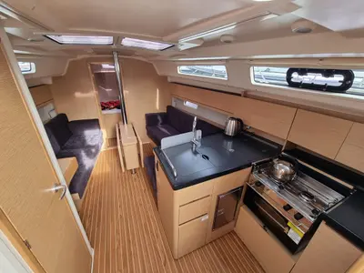 Galley of First Wind, a Hanse 348 sailboat at Gdańsk, Poland