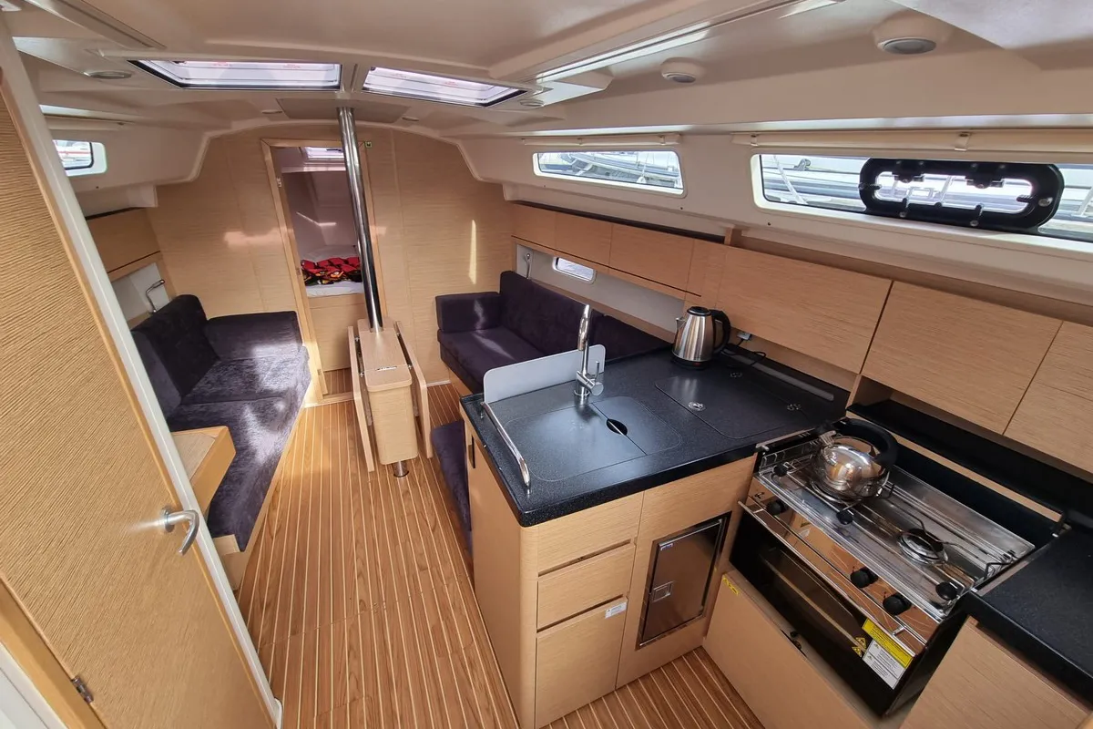 Galley of First Wind, a Hanse 348 sailboat at Gdańsk, Poland