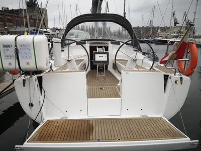 Cockpit of First Wind, a Hanse 348 sailboat at Gdańsk, Poland