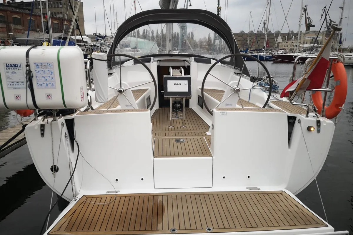 Cockpit of First Wind, a Hanse 348 sailboat at Gdańsk, Poland