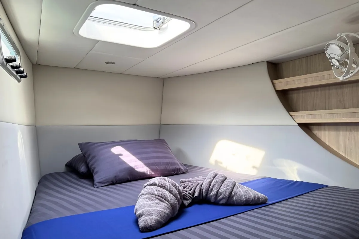 Cabin on Isle Phantom, a Island Spirit 410 catamaran at Baan Salak Phet, Thailand