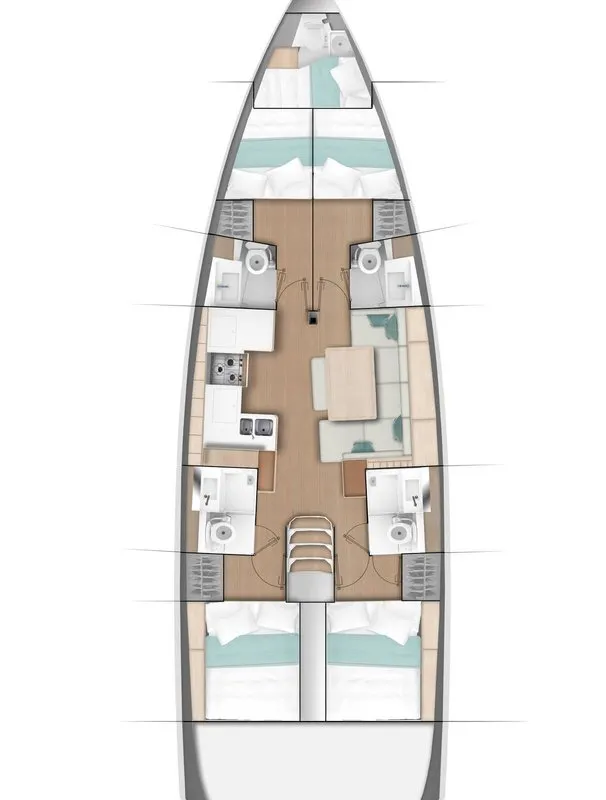 Floor plan of Suami, a Jeanneau Sun Odyssey 490 sailboat at Tonnarella, Italy