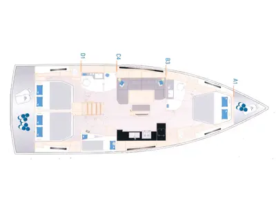 Floor plan of Astan, a Hanse 460 sailboat at Cogolin, France