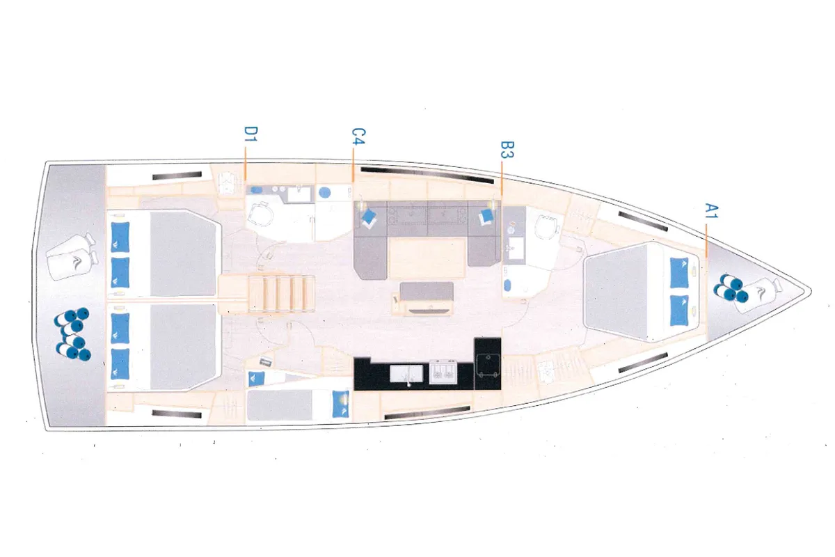 Floor plan of Astan, a Hanse 460 sailboat at Cogolin, France